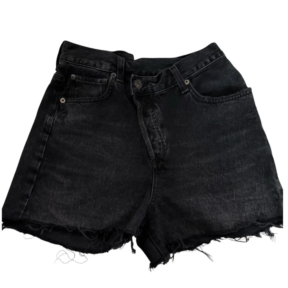 AGOLDE Criss Cross 90’s Denim Shorts Long Black Sz 24 100% Organic Cotton
